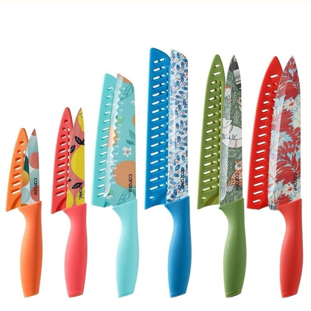 CAROTE Fruit/Floral Design Stainless Steel Kitchen Knife 12 Pc Set